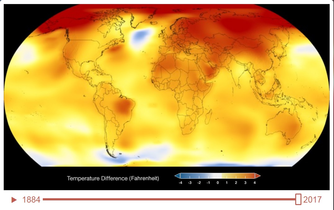 Carte de la NASA hausse des températures mondiales Humanité, Climat